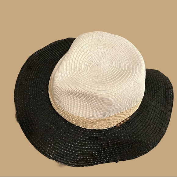 Bebe Black Tan and beige Wide Brim Floppy Hat. size Large, 24” Circumference. - Picture 4 of 13